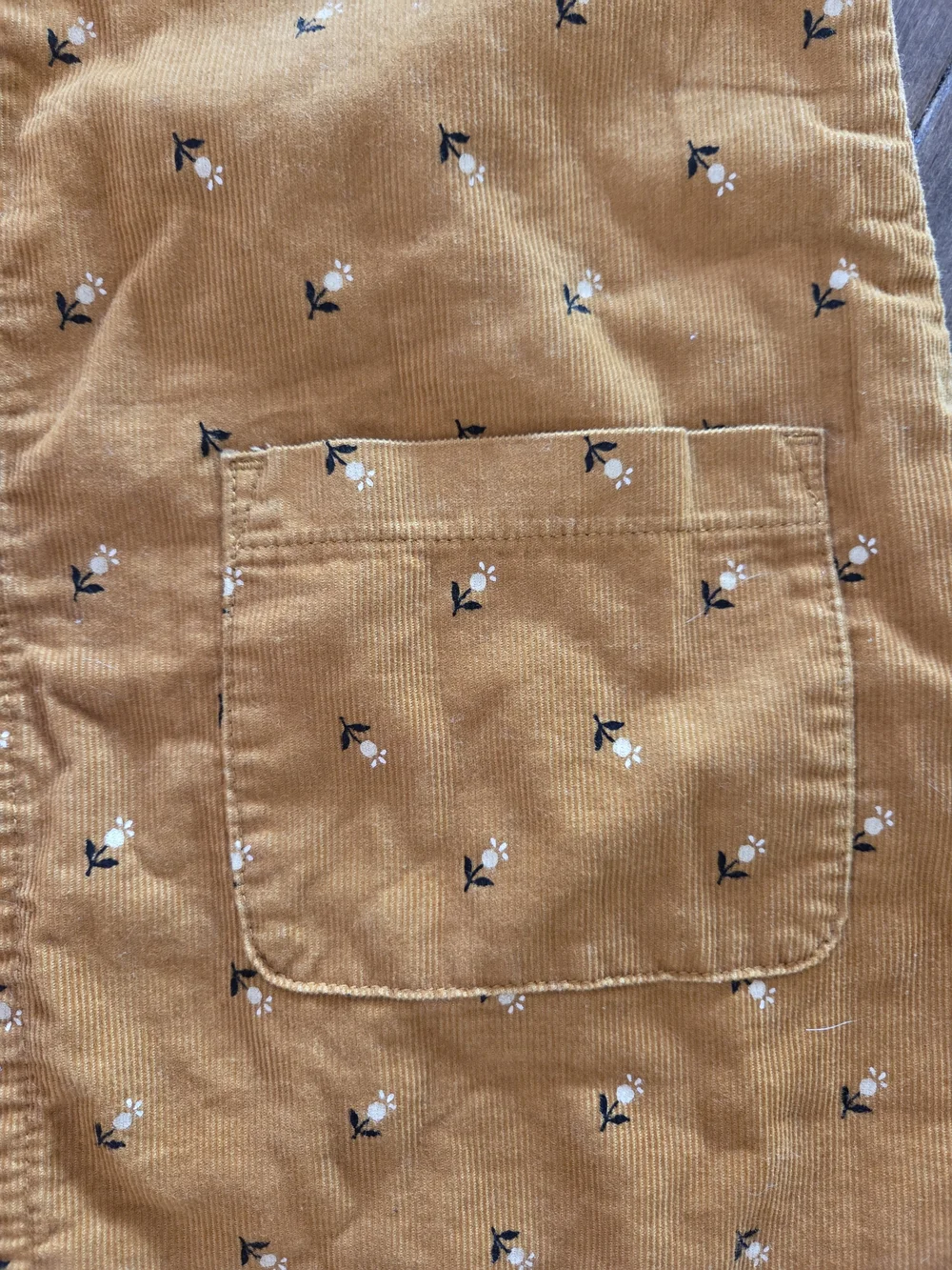 GAP Mustard Corduroy Pinafore Dress with Tiny Floral Print